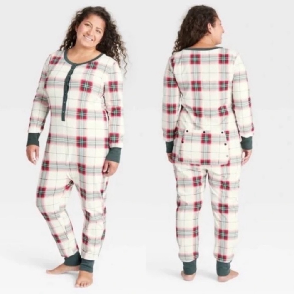Hearth & Hand Unisex Holiday Plaid Union Suit Pajamas with Rear Vent